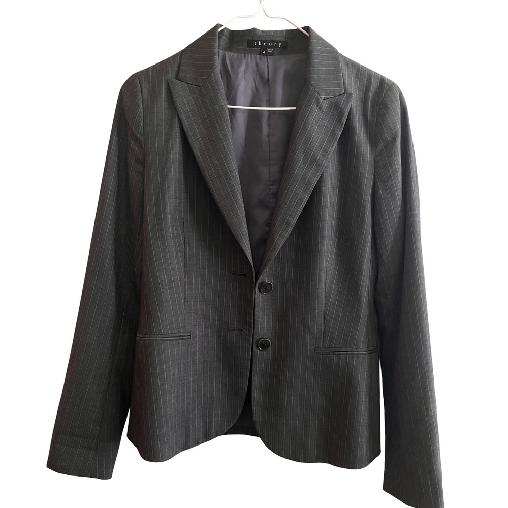 Theory Gray Pinstripe Blazer Women's Size 4 Two Button Career Workwear